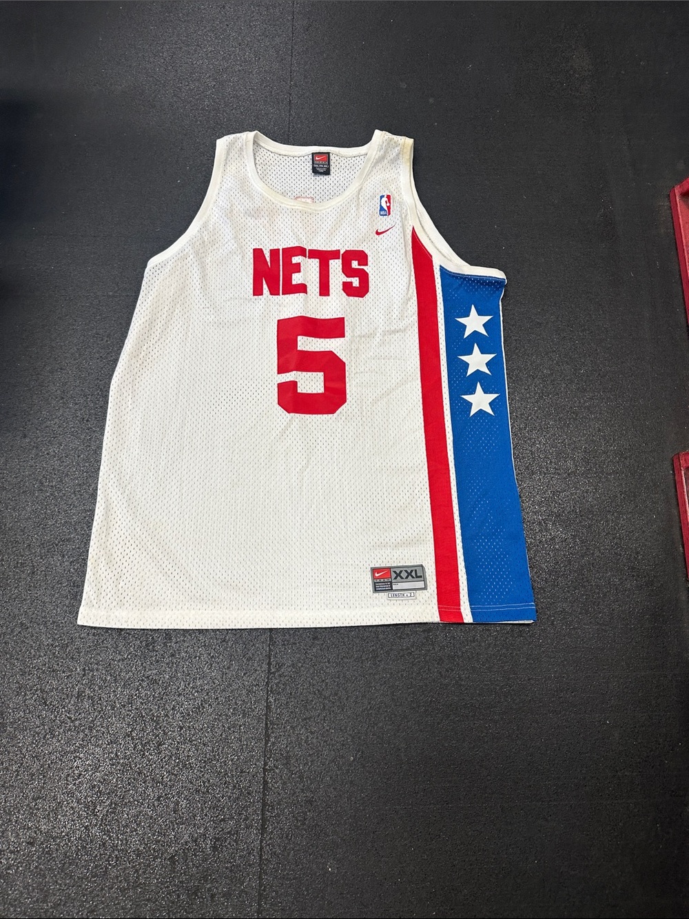 Nike “ KIDD” White Red Blue Nets Basketball Jersey #5